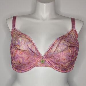 Savage X Fenty Pink Purple Orange Swirl Half Shelf Sheer Mesh Underwire Bra 42H